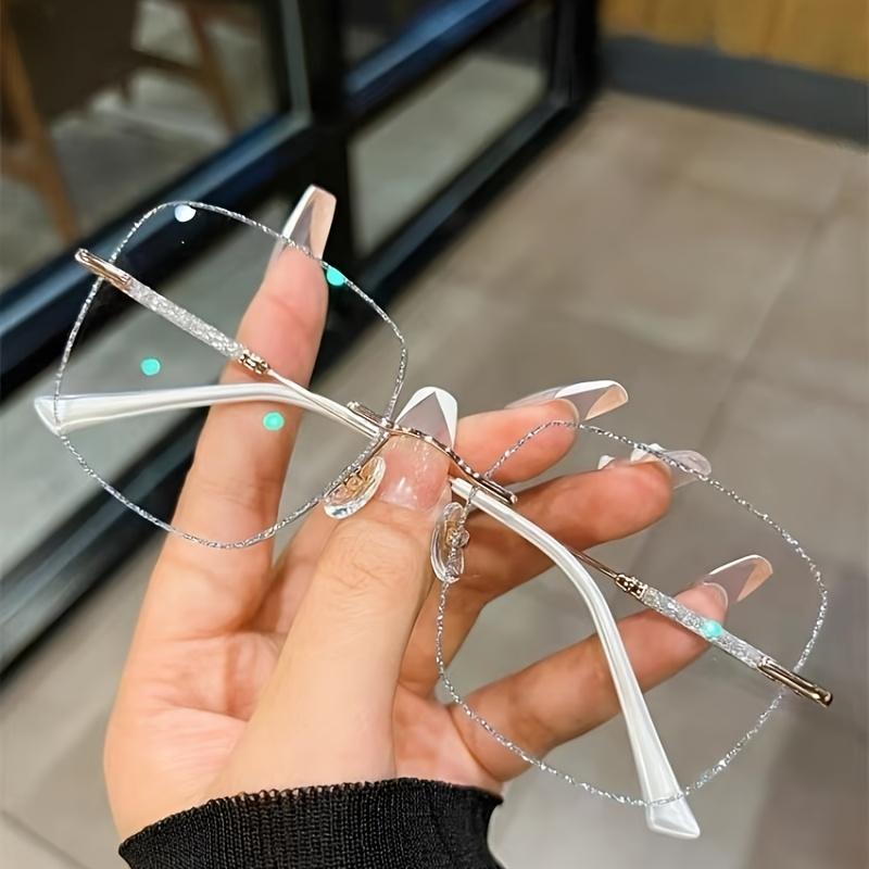 Fashionable Women's Anti Blue Light Flat Reading Glasses with Edge Cut Sparkling Stars and Diamonds