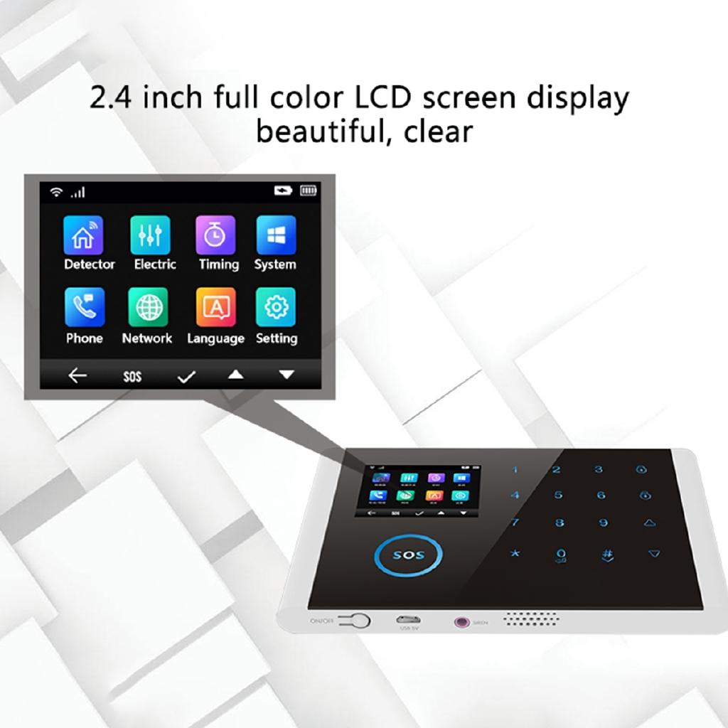 Wireless Home Security GSM GPRS Burglar Alarm System Doorbell APP Control LCD WIFI Phone Call Kid Safety for 5 phones 16*10*1.3cm