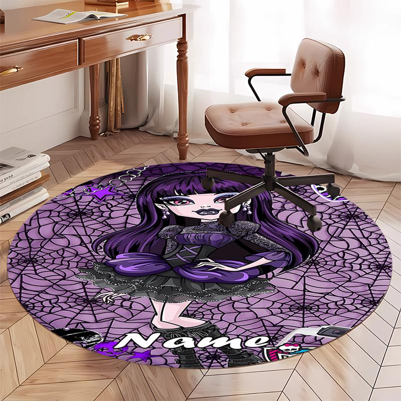 Custom Name Monster High Printed Round Rug Carpet Chair Rug Area Rug Entryway Doormats,for Office Chair Living Room Bedroom Kitchen Room.