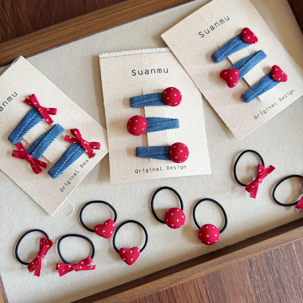 New Baby Denim Love Bow Hairpin Hairband Children's Side Bangs BB Pinch Rubber Headwear Girls Kids Hair Accessories