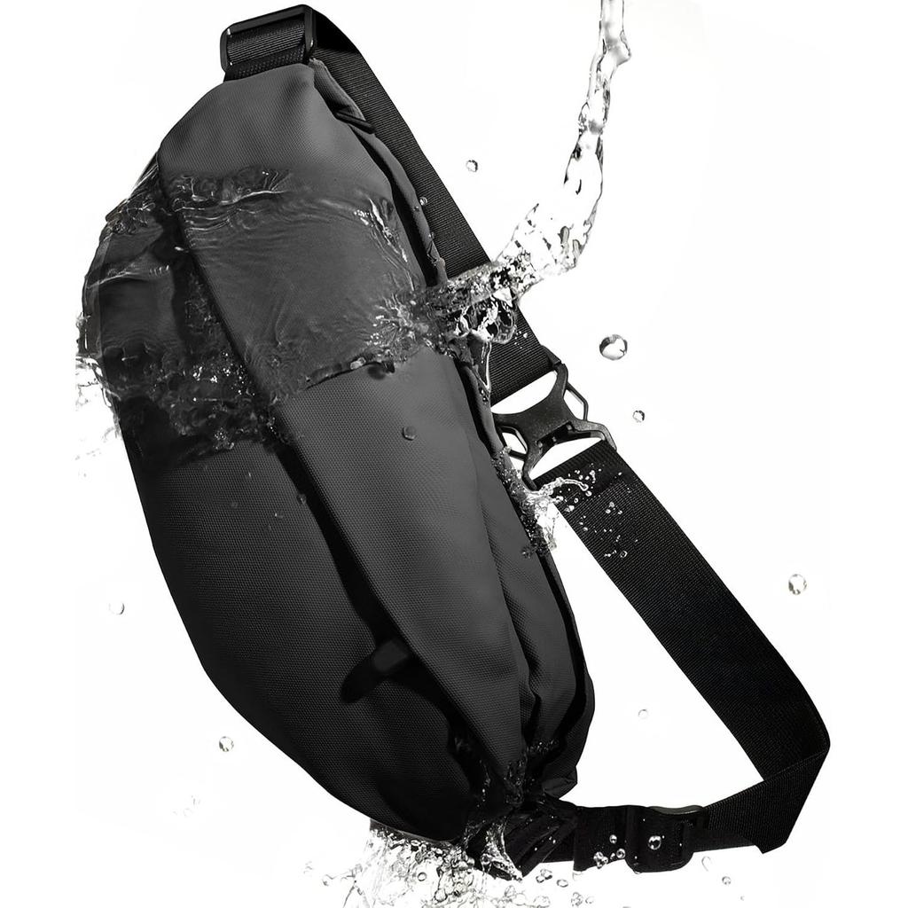 Body bag men shoulder large capacity water-repellent anti-theft iPad mini storage STREAM (Black M) Water-resistant zipper diagonal carry approximately