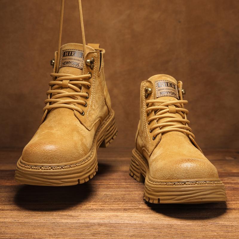 Fashion Autumn Fashion Brown Mens Ankle Boots Comfortable Suede Leather Biker Boots Man Non-slip Motorcycle Boots for Men High Top Botas