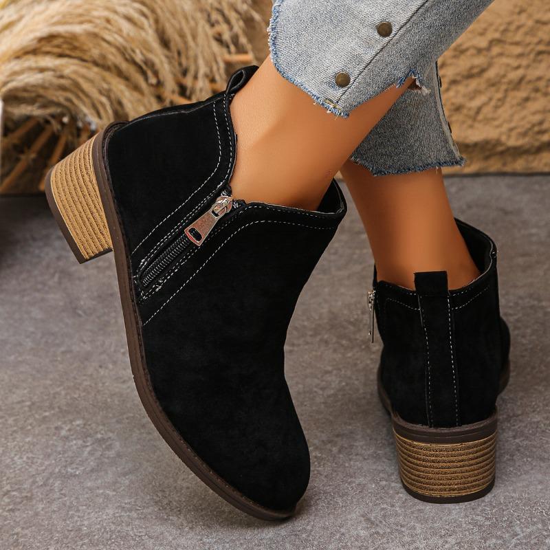 Women Fashion Boots Pointed Toe Square Heel Side Zipper Chelsea Boots Leisure All-match British Style Autumn Winter Naked Boots