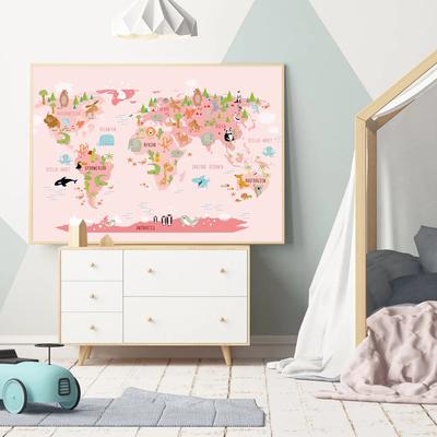 World Map Of Woodland Animal Posters For Nursery Wall Art Education Canvas Painting Kids Bedroom Wall Picture Decoration Home