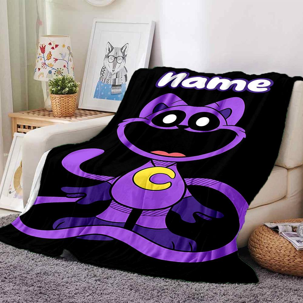 Customiz Name Personality Smiling Critters Blanket Soft &Warm Sofa Office Bed Travel Lunch Break Blanket, Gift Suitable All Seasons