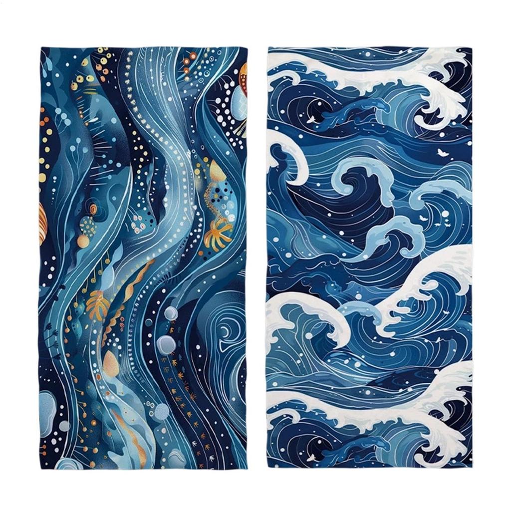 Ocean Element Beach Towel 2 In 1 Convertible Pool Mat Drawstring Bag Foldable Pool Towels Microfiber Fabric Beach Towel