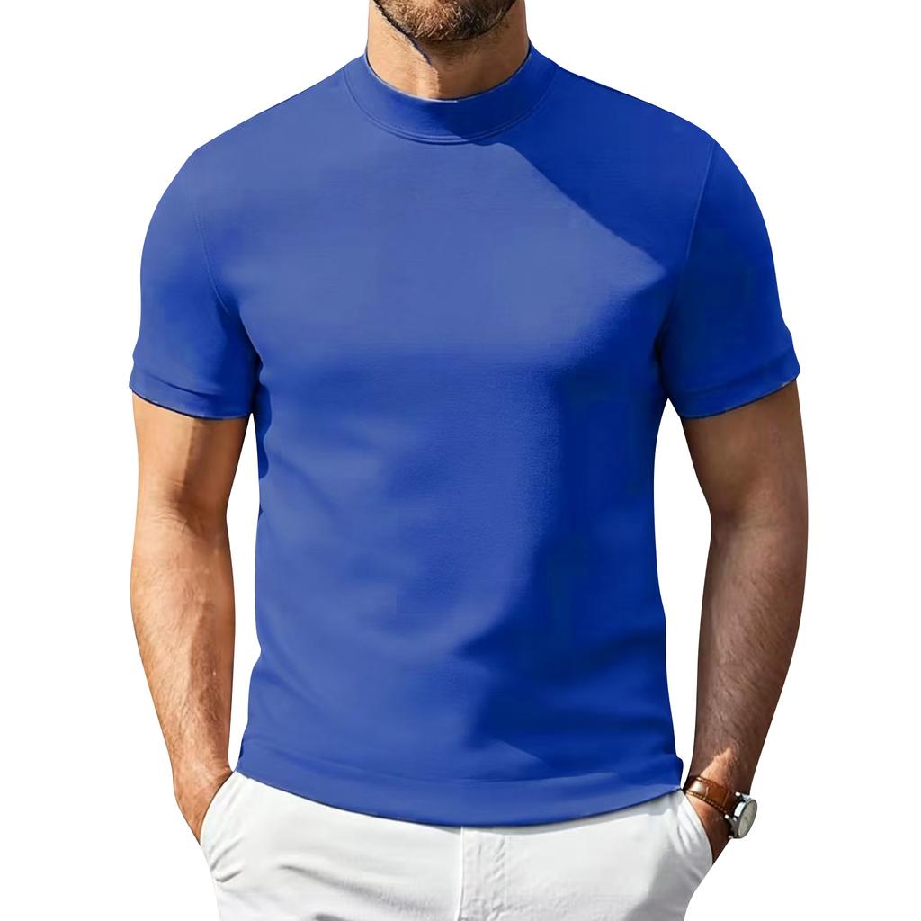 Męski T-shirt z krótkim rękawem i półgolfem Lekki Elastyczny Oddychający Podstawowy Top Miękki Dopasowany Podkoszulek do Codziennego Ubrania