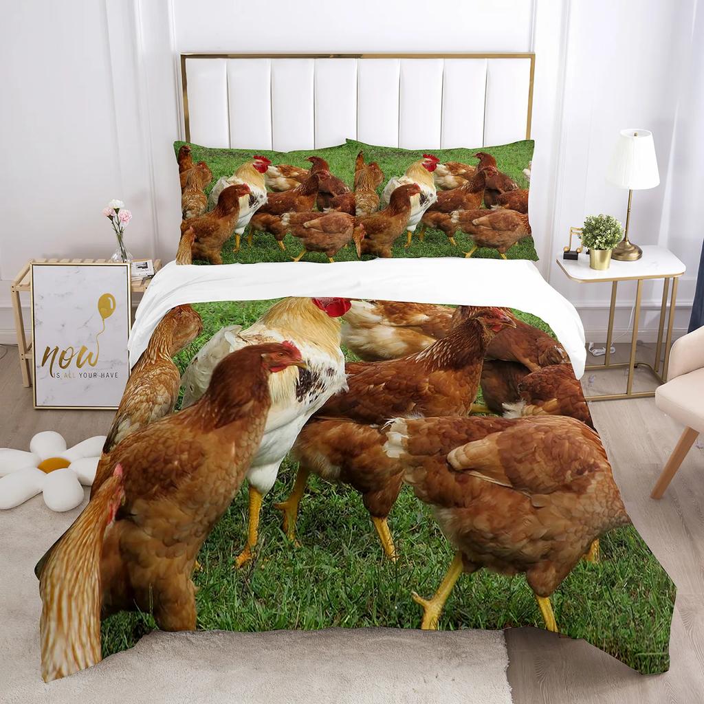 Chicken Duvet Cover Set Cool Animal Pattern Comforter Cover Funny Chicken Pattern Bedding Set Microfiber Wildlife Quilt Cover