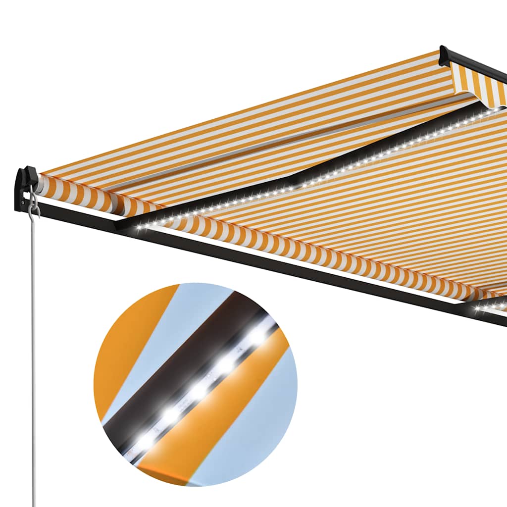 Manual Retractable Awning with LED Lights 300x250 cm Yellow & White