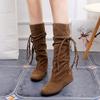 Womens Fashion Faux Suede Slouchy Boho Fringe Winter Mid Calf Boots