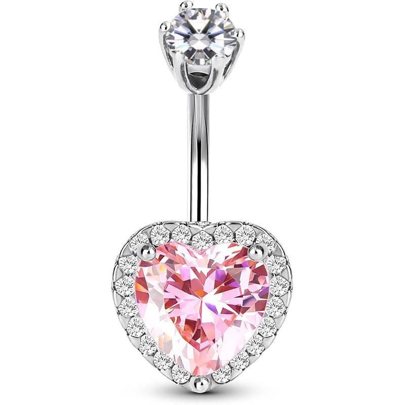 Fashion Zircon Belly Button Rings Stainless Steel Heart Navel Piercing Barbell Shiny Crystal Belly Rings For Women Body Jewelry