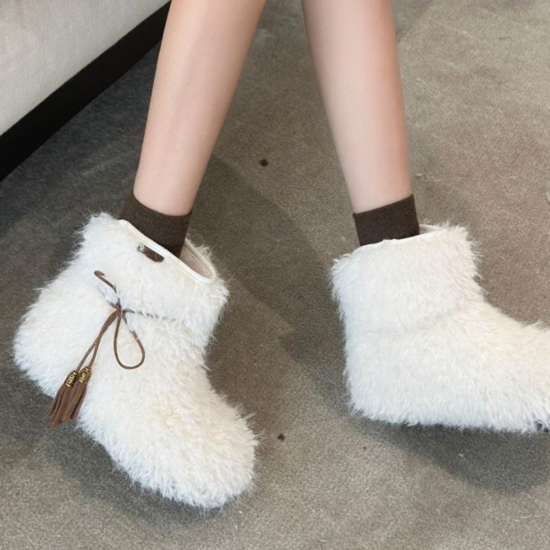 Women's Large Size Soft Sole Winter Warm Fur One Snow Boots Padded Lined Ankle Boots Anti-slip Hiking Casual Sports Cotton Boots Plush Cotton Shoes