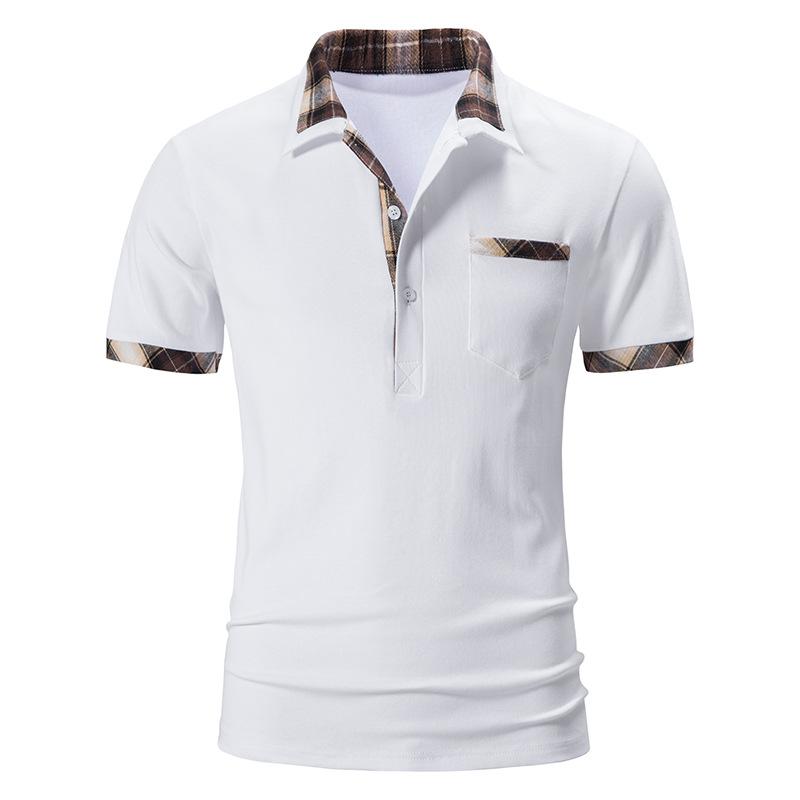 Summer Men's Casual Loose Short Sleeve T-shirt Men's Plaid Color Matching Lapel Polo Shirt