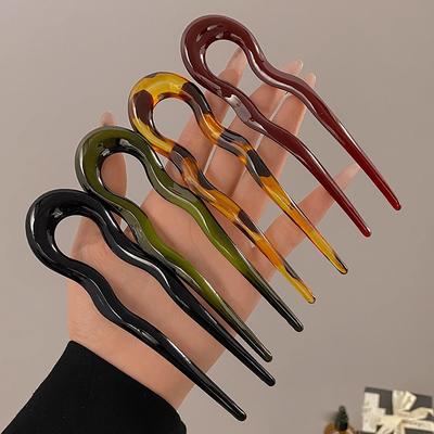 Nuovo Forchettone per Capelli a U Moda Donna Acetato Tartarugato Fermaglio per Capelli Design Geometrico Copricapo Bastoncini per Capelli Accessori per Capelli da Ragazza
