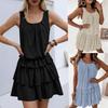 Amazon Popular Summer Dress Cross-border Foreign Trade European and American Short Skirt Sleeveless Casual Ruffle Edge U-neck Cake Skirt