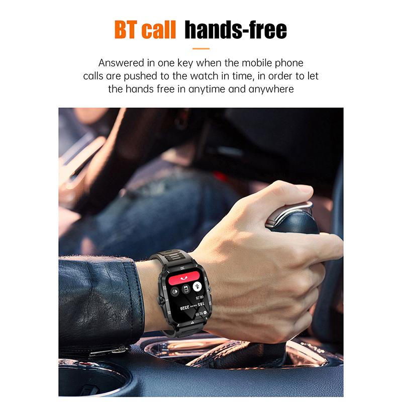 Rainbuvvy KT71 Robuste Outdoor-Smartwatch, Bluetooth-Anruf, Herzfrequenz, Schlafüberwachung, Informationen, Push, 1,96 Zoll Voll-Touchscreen, Gesundheits-Tracker