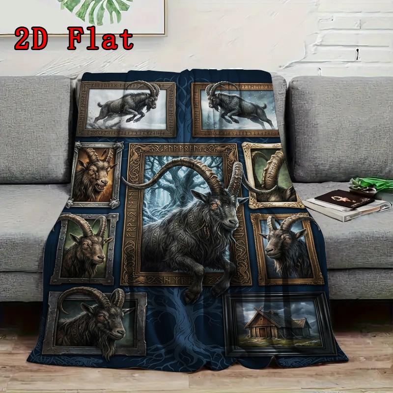 Goat Legacy Mythical Portraits 2D Flat Pattern Flannel Blanket, High quality All Seasons, Home Decor, Warmth and Comfort, Perfect for Christmas Gifts.