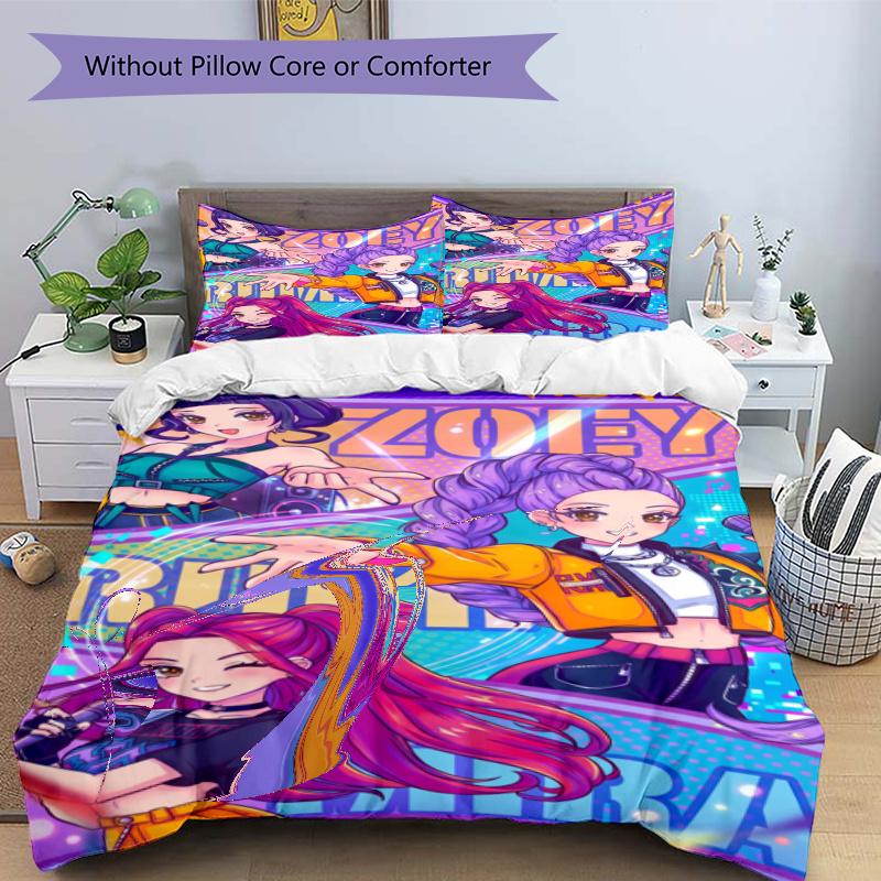 3pcs Duvet Cover Set (1*Duvet Cover + 2*Pillowcase, Without Core), KPop Demon Hunters Print Bedding Set, Bedroom Decor, All‑Season, Gift