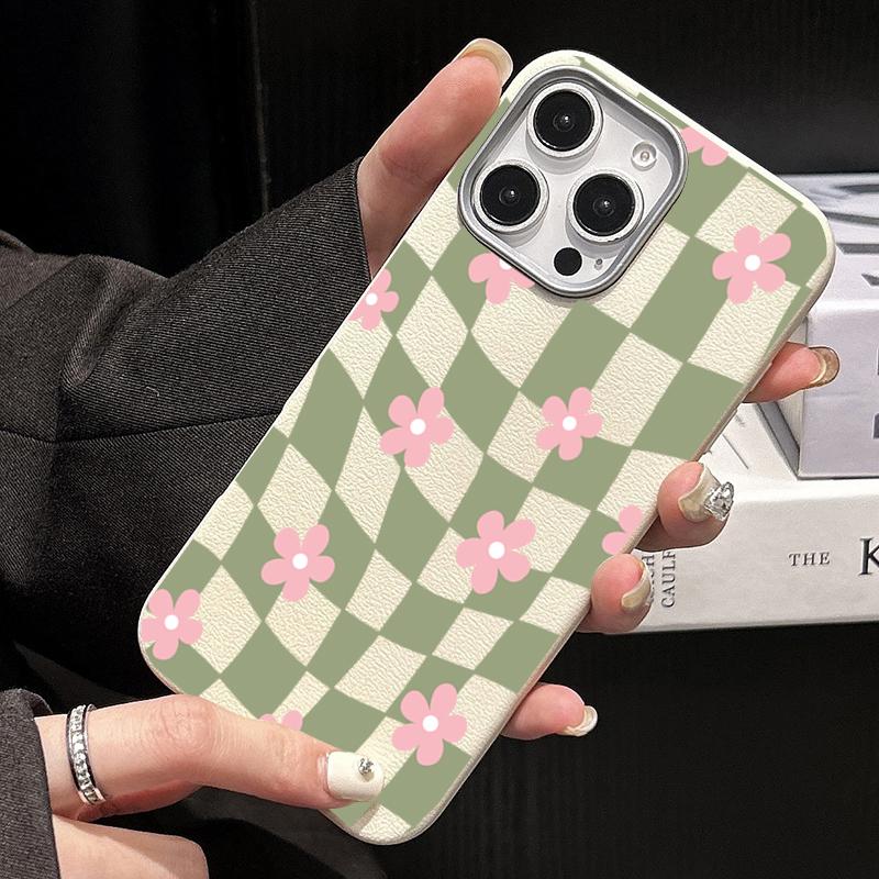 Wave Green Grid Flower Pattern Phone Case for Samsung Galaxy S25 S24 S23 Ultra S22 Plus S21 FE A35 A15 A56 A36 A55 Soft Cover