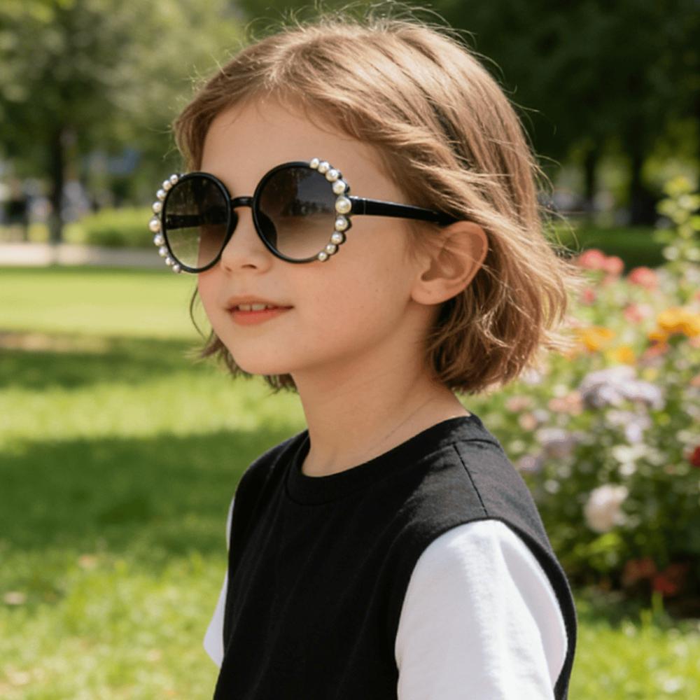 2026 Okrągłe Oprawki Perłowe Okulary Przeciwsłoneczne dla Dzieci Retro Perłowe Wykończenie Ochrona UV Eleganckie Oprawki Księżniczki dla Dziewczynek KJ277