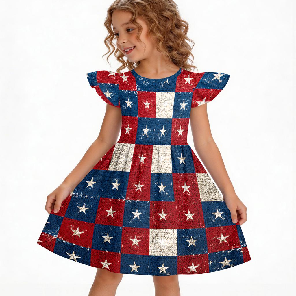 Girls' Summer Princess Dress - A-Line Casual Print Dress