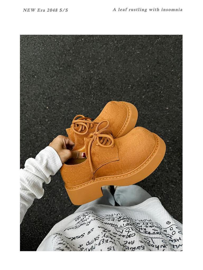 2024 Autumn Unisex Couple's British Style Retro Thick-Soled Casual Leather Shoes 9533-K