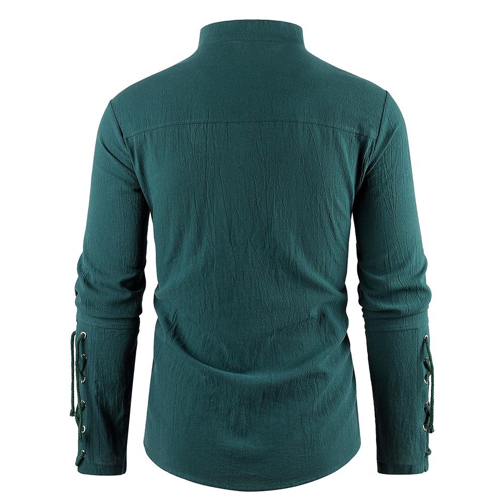 Men's Medieval Pirate Dress Stylish Streetwear Halloween Gothic Style V-neck Tops Solid Color Cotton Linen Breathable T-shirt
