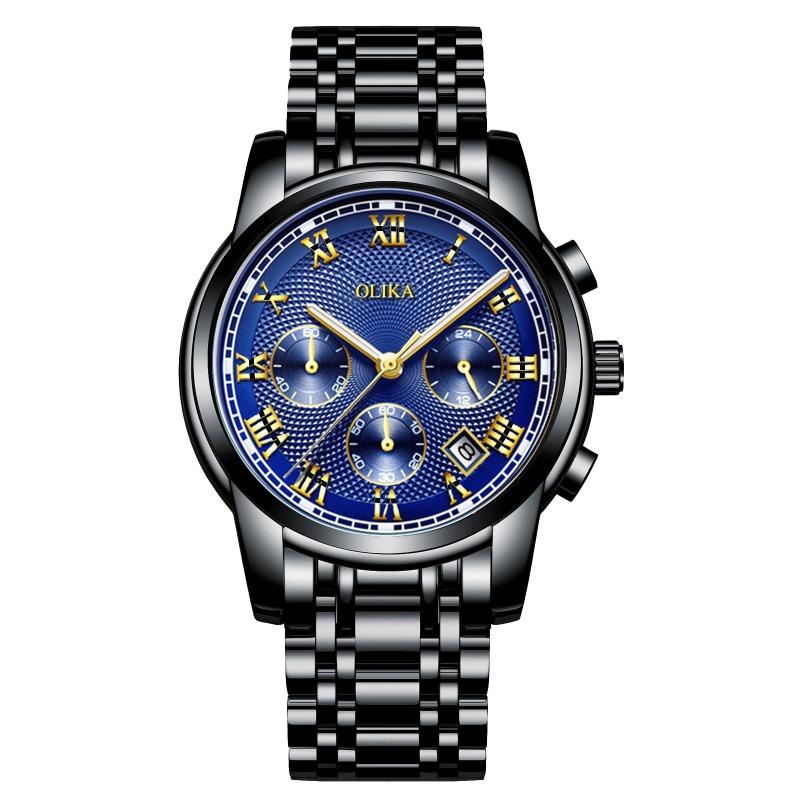 New Top Brand Fashion Men's Watch Fine Steel Band Casual Sports Luminous Waterproof Three-Eye Six-Pin Watch