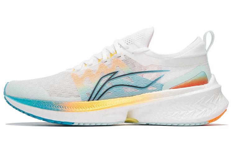 Li Ning Feidian Discovery Амортизация Легкие Упругие Низкие Кроссовки для Бега Мужские Бело-Сине-Желтые ARMS007-1 39.5