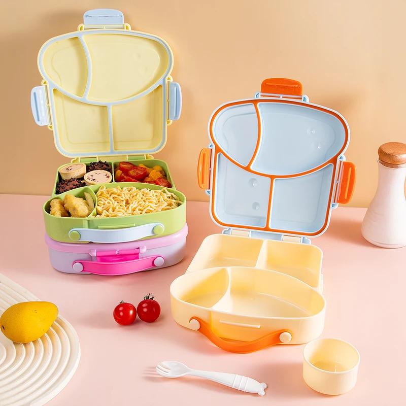 Cute plastic children's lunch box, food container with compartments, portable bento box suitable for children's office students