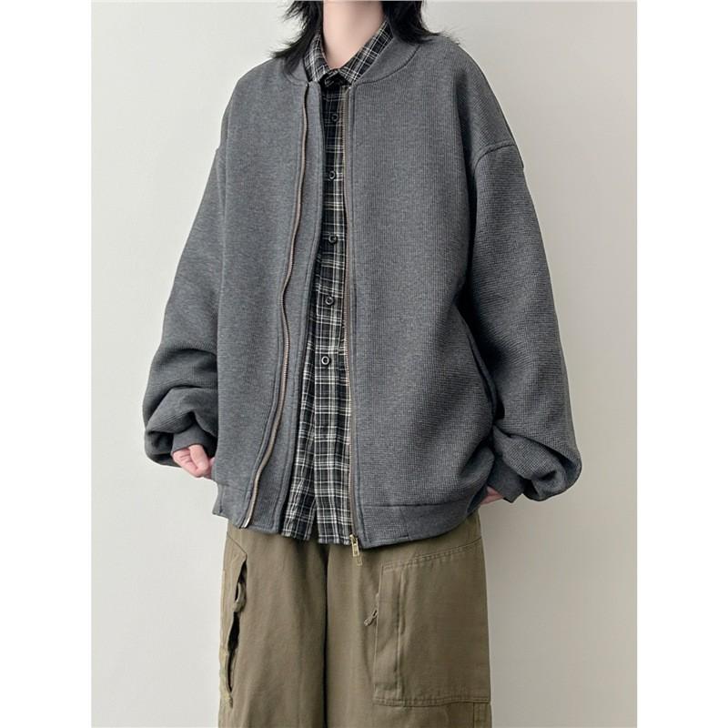Vintage Casual Baseball Jacket Men Women Heavyweight Waffle Knit Loose Fit Fall 2025