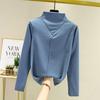Women Velvet Slim Long Sleeve Top Autumn Winter Half High Collar
