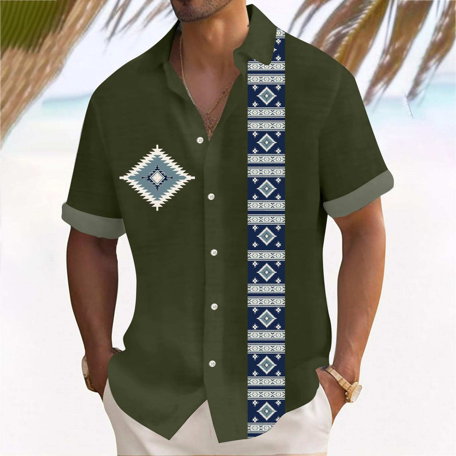 

Гавайская рубашка для мужчин, мужские винтажные рубашки для боулинга на пуговицах, летняя пляжная рубашка с коротким рукавом L