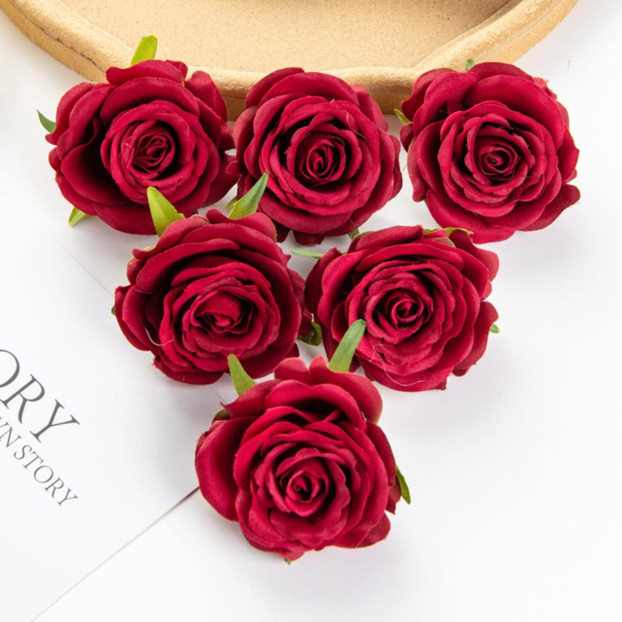 

100Pcs 7Cm Artificial Flowers Scrapbooking Christmas Home Decorative Flowers Wall Wreaths Wedding Party Garden Diy Silk Red Rose 30 pieces