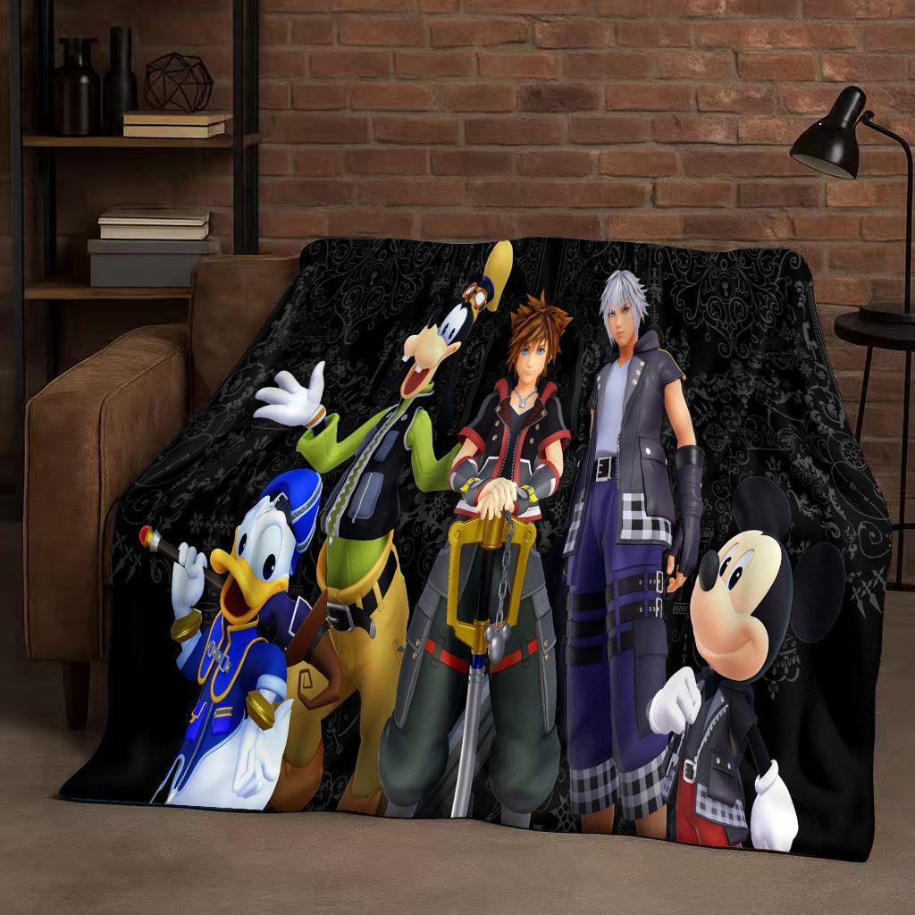 Sanrio Kingdom Hearts Kreslená hra Mickey Mouse Flanelová deka, ultra měkký plyšový přehoz do ložnice, postele, pohovky, vánoční dárek