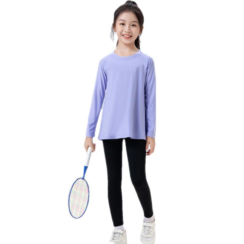 Completo Fitness da Bambina con Pullover a Maniche Lunghe Asciugatura Rapida e Leggings Squalo