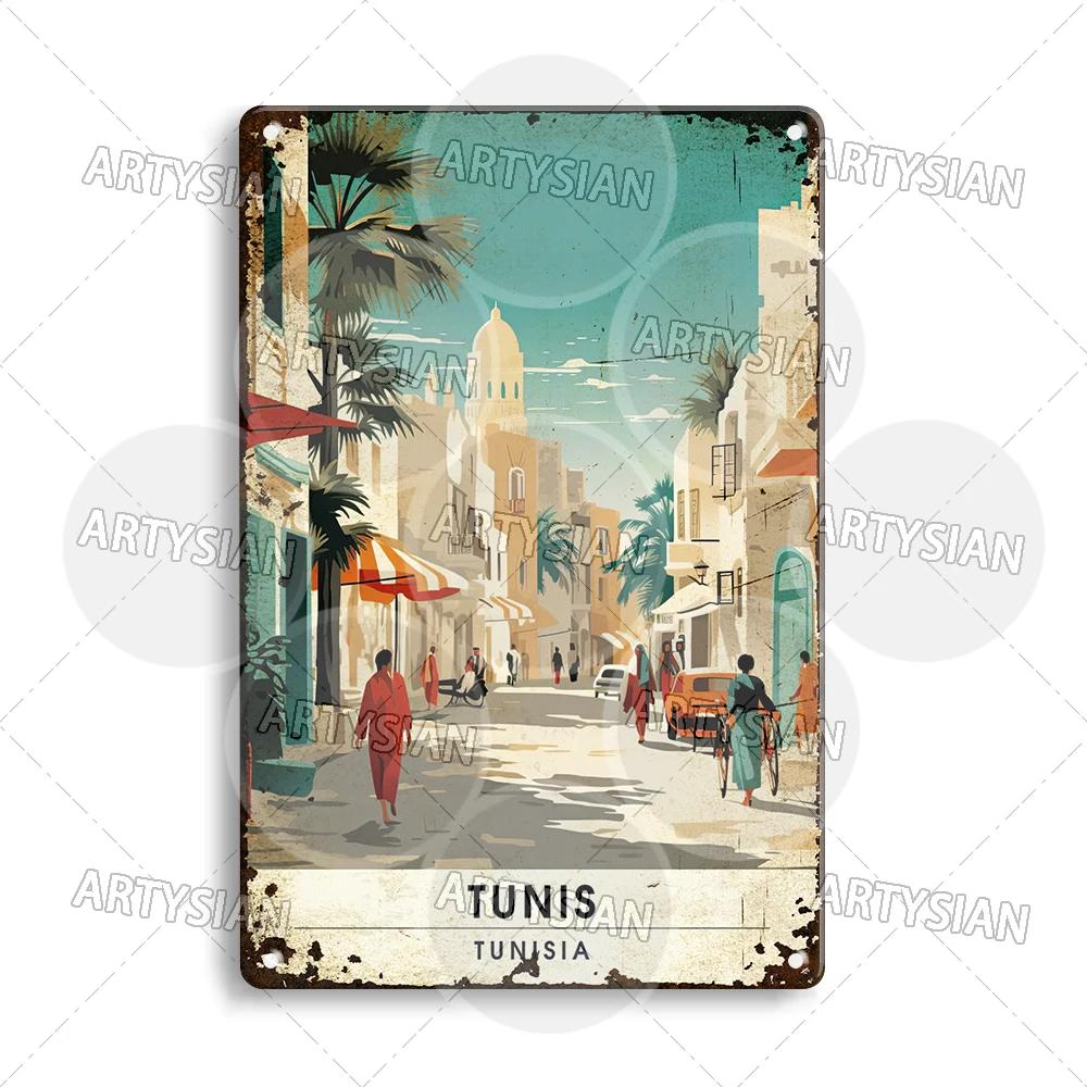 Maghreb Travel Cityscape Metal Sign Egypt Algiers Algeria Djerba Tunisia Marrakesh Morocco Alger Hoggar Oran Casablanca Agadir