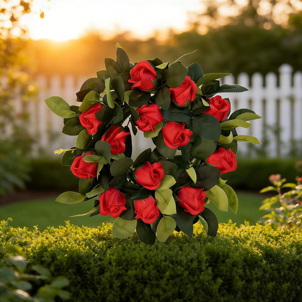 Artificial Rose Wreath, Plastic Floral Decor for Weddings, Anniversaries, Birthdays, New Year and Valentine's Day