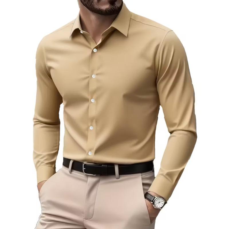 Camisa Masculina de Manga Longa para Verão Roupa Formal de Negócios Top Respirável Leve de Manga Longa para o Trabalho Diário