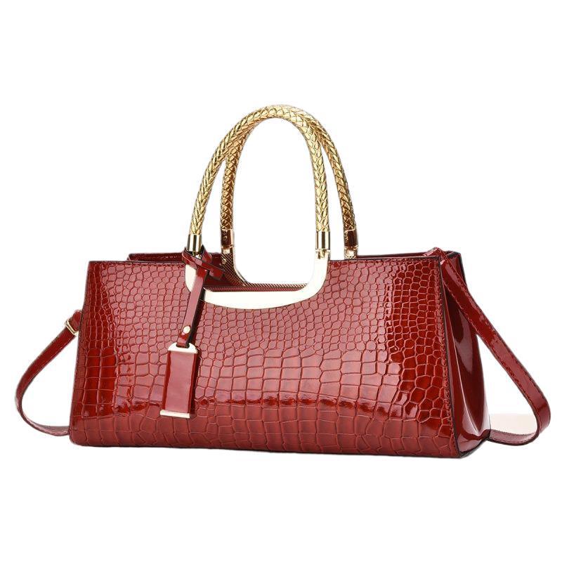 Red Patent Leather Crocodile Pattern Women's Wedding Crossbody Handbag