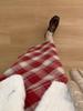 Women's High-Waisted Retro Red Plaid Wool Blend Midi Skirt – Slimming, Slit Design for Autumn/Winter