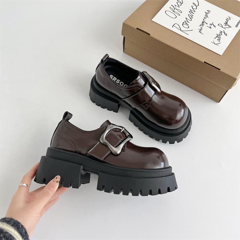 

Fashion temperament brown French thick heel platform small leather shoes 2025 new autumn shallow mouth round head Mary Jane single shoes 40 коричневый