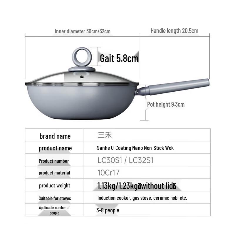 SANHO 30cm Titanium Alloy Non-Stick Wok