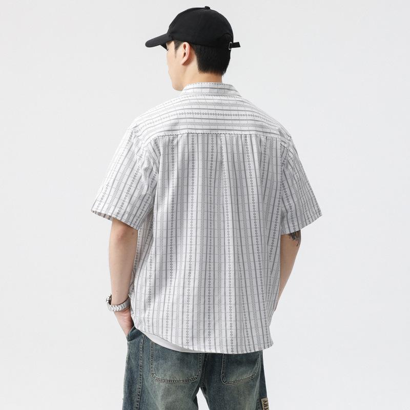 Summer Jacquard Ice Silk Work Shirt Style Men's Summer Lapel Loose Short-sleeved Shirt