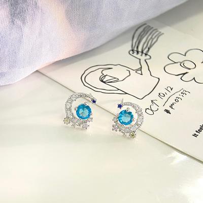 Blue Star Moon Earrings Light Luxury High-end Exquisite Shining Earrings Earrings Niche Design