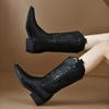Black Chunky Heel Mid Calf Riding Boots for Women 2025 Winter Female Shoes Women's Pionted Toe Boots Fashion Ladies Cowboy Boots