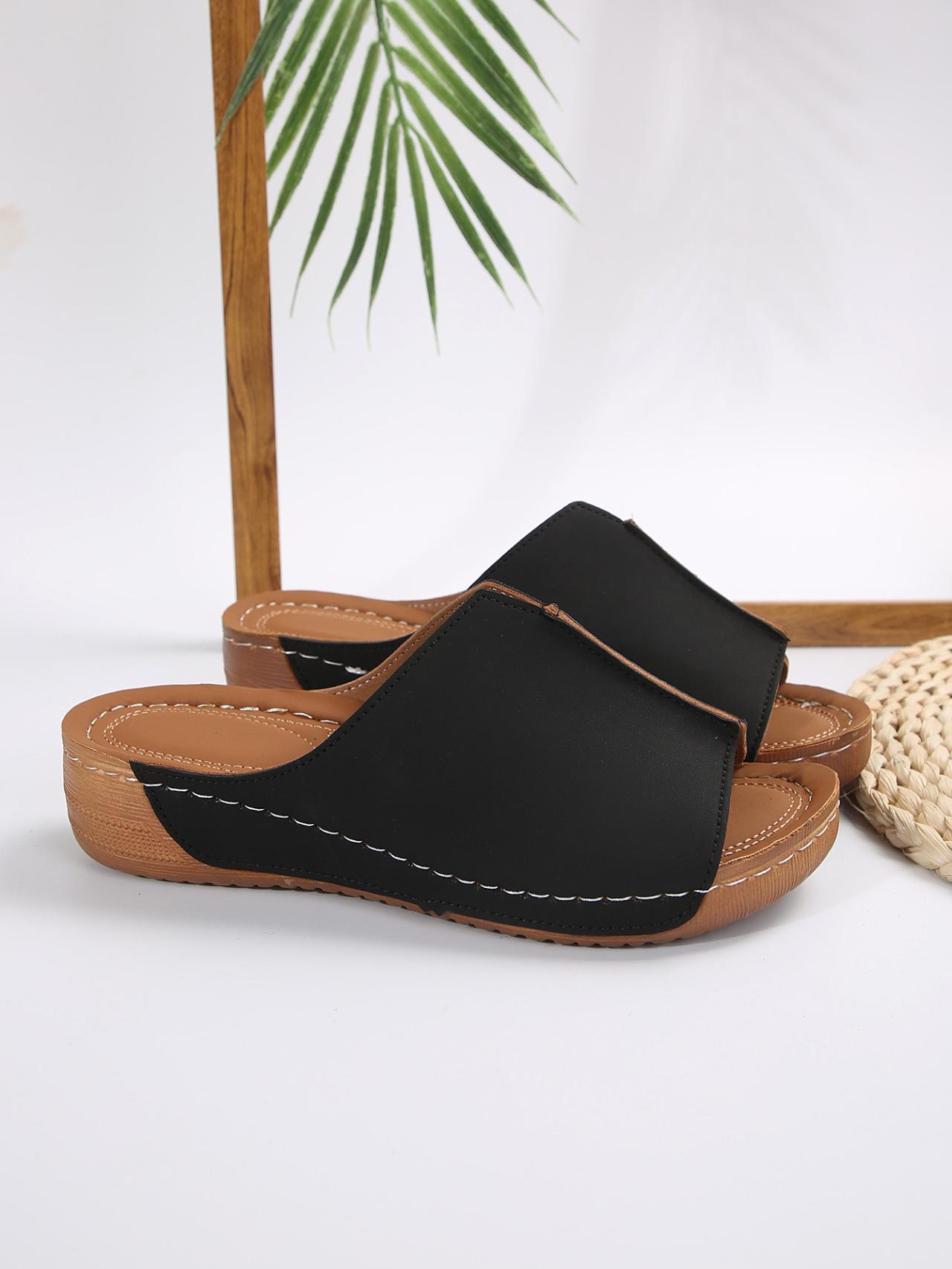 

Европейские и американские тапочки с покатым каблуком и рыбьим ртом женские 2024 новые летние тапочки для отдыха импортные торговые тапочки большого размера женские производитель 36 чёрный