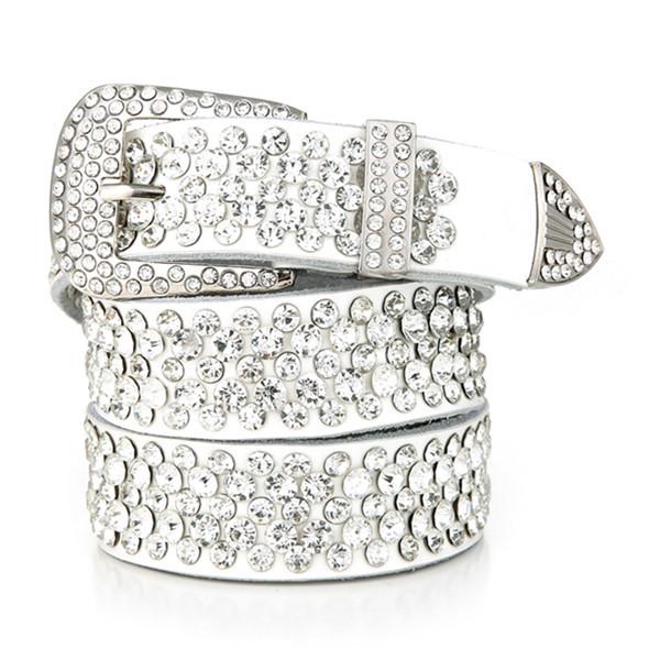 Ladies' Wide Leather Belt with Rhinestone Accents - Korean Style Versatile Cowhide Fashion Accessory