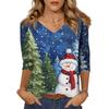 3/4 Sleeve Shirts For Women Print Christmas Tees Blouses Casual Plus Size Basic Tops Pullover