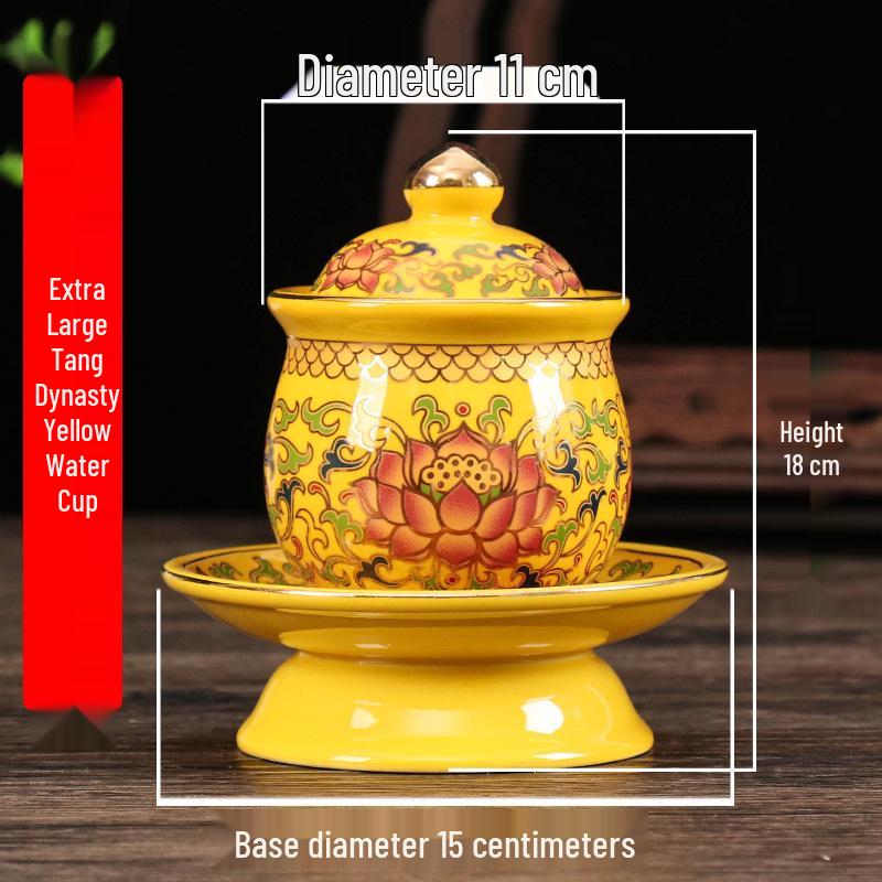 Coppa per Acqua per Altare Buddista in Ceramica di Loto con Mantra della Grande Compassione - Tazza per Offerte a Guanyin